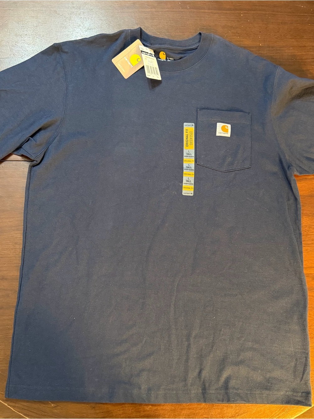 NWT Carhartt Navy Large Tall Short-Sleeve Pocket Tee Original Fit w/ Logo patch